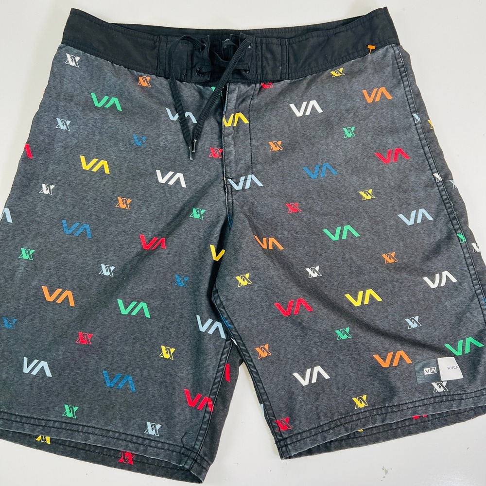 RVCA Artist Network Program Mens 33 Board Shorts Charcoal Multi Color Logo Print